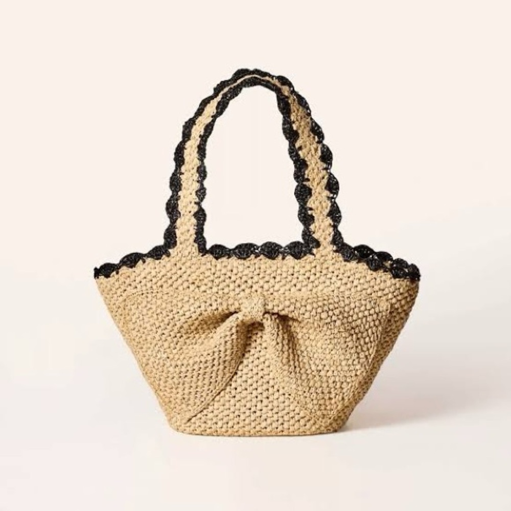 NWT Kate Spade x Target Raffia bow tote straw bag Black Tan Woven summer basket